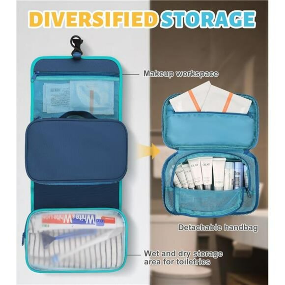 Large hanging travel toiletry bag foldable waterproof organizer makeup storage c - Picture 4 of 8